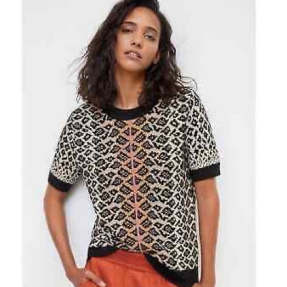 Anthropologie Maeve Ellinor Knit Top Leopard Print Wool Cashmere Blend Small